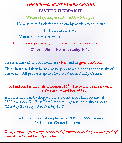 Roundabout Family Centre Fashion Fundraiser