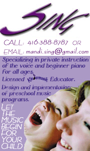 Sing - offering private vocal instruction and beginner piano lessons, licensed Kindermusik Educator, group classes